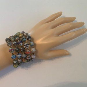 Paper Bead Memory Wire Wrap Bracelet